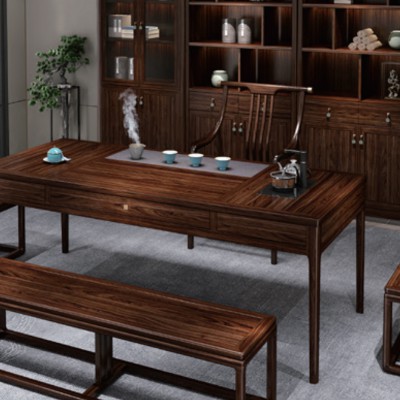 新中式黑檀木茶桌椅组合，办公室家用茶台，实木家具