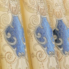 【伯利好】JS-B035-009米黄 窗帘布 欧式 绣花布艺 窗帘定制 遮光 客厅 卧室 阳台窗帘成品