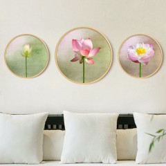 【伯利好】JS-S038-11 水墨花卉实木圆形装饰画壁画新中式客厅裝饰画卧室玄关挂画裝饰画
