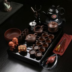 【伯利好】JS-F050-5952862586589 功夫茶具套装 家用 紫砂 陶瓷组合装整套 实木茶盘 茶海 四合一茶道
