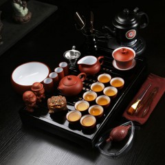 【伯利好】JS-F050-5952862586589 功夫茶具套装 家用 紫砂 陶瓷组合装整套 实木茶盘 茶海 四合一茶道
