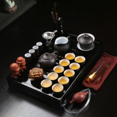 【伯利好】JS-F050-5952862586589 功夫茶具套装 家用 紫砂 陶瓷组合装整套 实木茶盘 茶海 四合一茶道