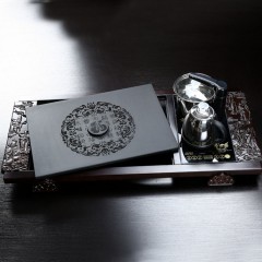 【伯利好】JS-F050-SX88-9 乌金石 黑檀木 实木茶盘 家用整套功夫茶具 四合一套装 茶海茶台 全自动
