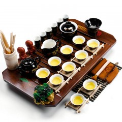 【伯利好】JS-F050-959820732-5S 紫砂功夫茶具套装 喝茶家用 整套冰裂釉四合一 中式禅茶实木茶台