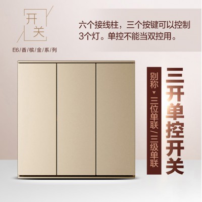 E6墙壁暗装大板家用开关白色 香槟金 深空灰